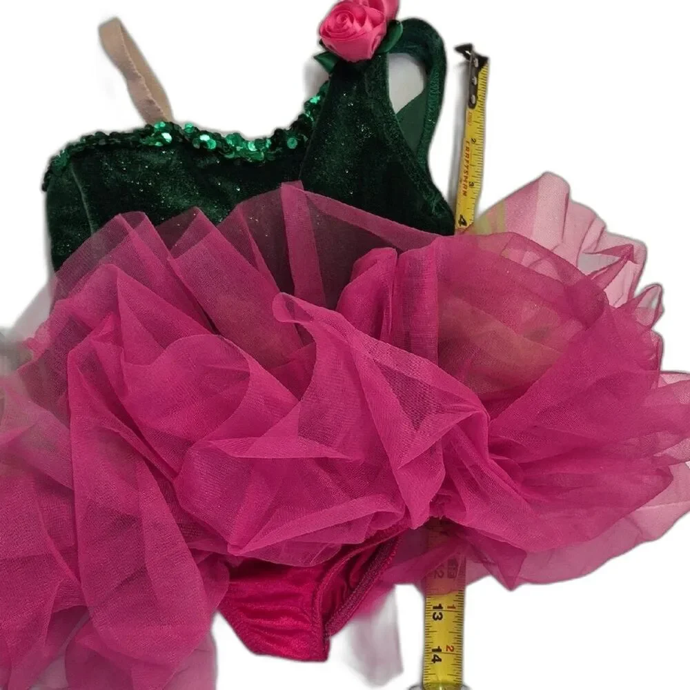 NWOT Fairy Costume Kids 4 Pink Green Ballet Tutu Dress Tinkerbell Pixie Wing